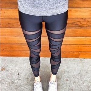 Lululemon High Times Pant Shine Black/Black Dot Mesh Women's 8